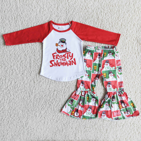 Promotion $5.5/set no MOQ RTS red and white Christmas long sleeve shirt and pants girls outfits