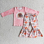 Promotion $5.5/set no MOQ RTS Thanksful pink pumpkin shirt and pants girls outfits