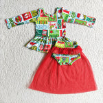 Promotion $5.5/set red and green christmas girls dress