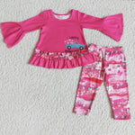 6 A22-29  Promotion $5.5/set no MOQ RTS pink love long sleeve shirt and pants girls outfits