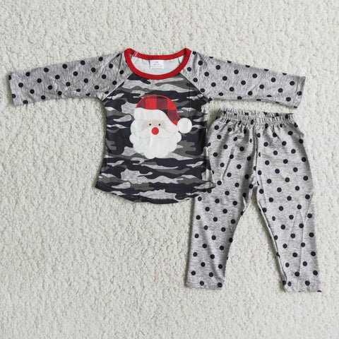 Promotion $5.5/set christmas gray long sleeve shirt and pants girls outfits