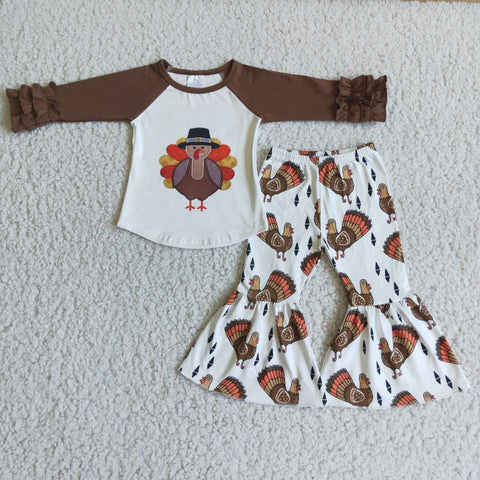 Promotion $5.5/set Thanksgiving long sleeve shirt and pants girls outfits