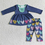 6 A23-7   Promotion $5.5/set no MOQ RTS blue long sleeve shirt and pants girls outfits