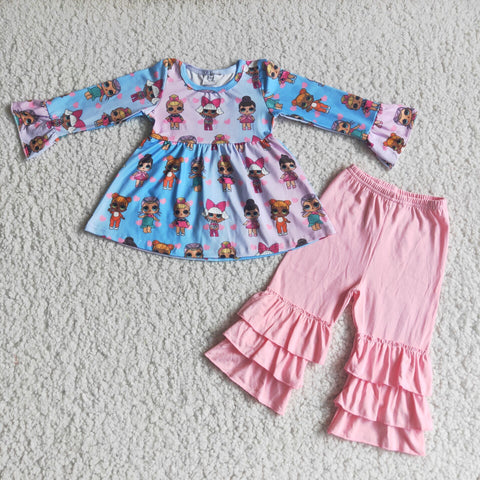 Promotion $5.5/set no MOQ RTS long sleeve shirt and pants girls outfits