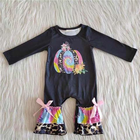 Promotion $5.5/set no MOQ RTS blue pumpkin long sleeve baby romper