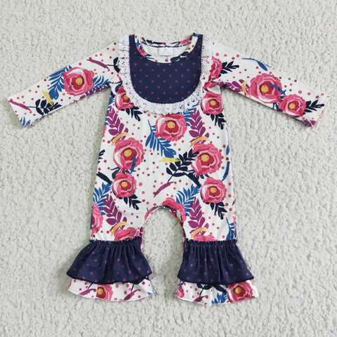 Clearance Girl Navy Floral Long Sleeve Romper