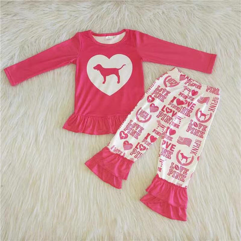 Promotion $5.5/set red long sleeve shirt and pants girls outfits