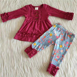 Promotion $5.5/set long sleeve shirt and pants girls outfits