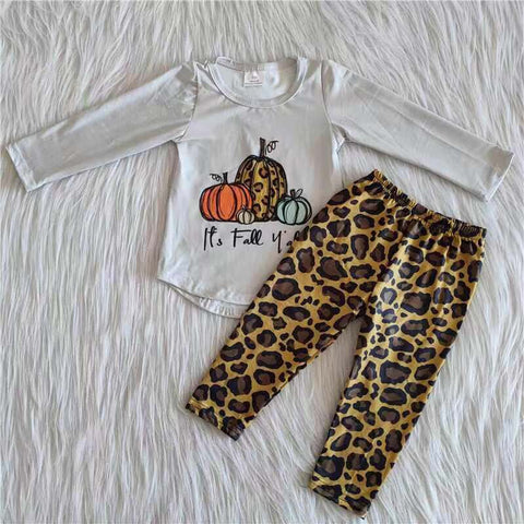 Promotion $5.5/set no MOQ RTS pumpkin long sleeve shirt and pants girls outfits