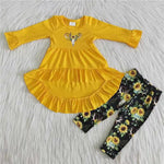 Promotion $5.5/set no MOQ RTS yellow long sleeve shirt and pants girls outfits