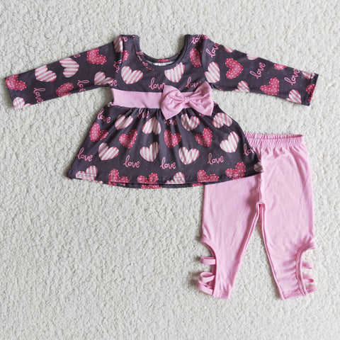 6 A26-29 Promotion $5.5/set no MOQ RTS heart long sleeve shirt and pants girls outfits