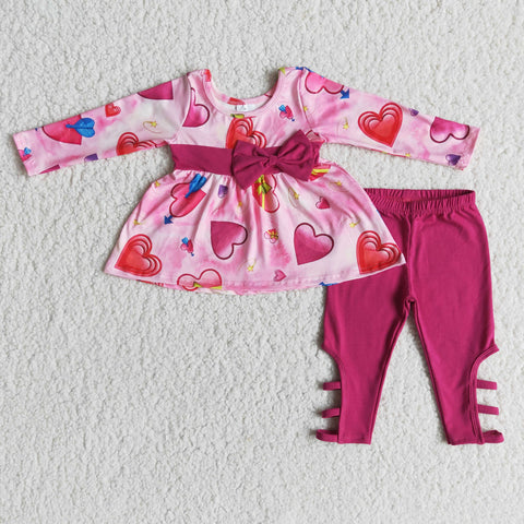 6 A27-15 Promotion $5.5/set no MOQ RTS heart pink long sleeve shirt and pants girls outfits
