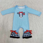 Promotion $5.5/set no MOQ RTS blue cow long sleeve baby romper