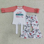 6 A27-27  Promotion $5.5/set no MOQ RTS Happy Valentine's Day long sleeve shirt and pants girls outfits