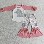 Promotion $5.5/set pink long sleeve shirt and pants girls outfits