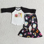 Promotion $5.5/set black long sleeve shirt and pants girls outfits