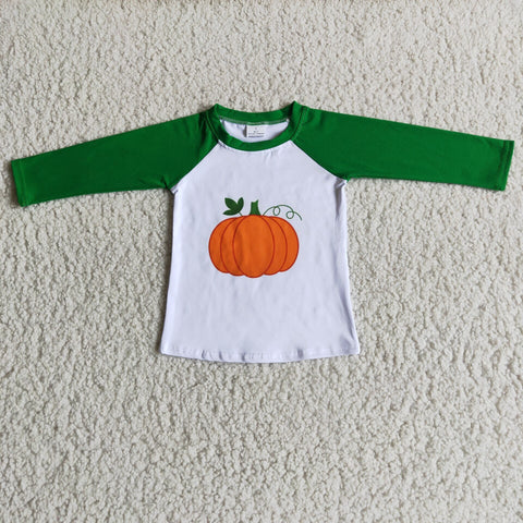 Promotion $5.5/set no MOQ RTS pumpkin green and white boy shirt