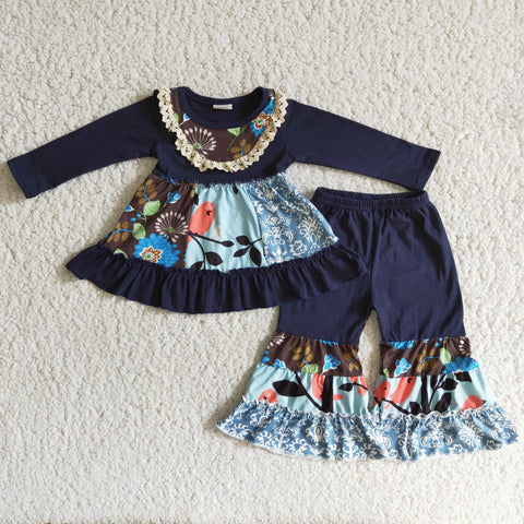 Promotion $5.5/set long sleeve shirt and pants girls outfits