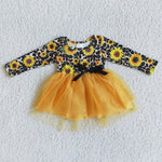 Promotion $5.5/set sunflower yellow long sleeve girls dress