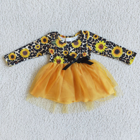 Clearance little girl sunflower leopard tutu fall dress