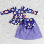 6 A29-29  Promotion $5.5/set no MOQ RTS purple Easter long sleeve shirt and pants girls outfits