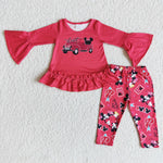 6 A29-3  Promotion $5.5/set no MOQ RTS truck pink long sleeve shirt and pants girls outfits