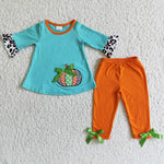 Promotion $5.5/set no MOQ RTS blue pumpkin long sleeve shirt and pants girls outfits