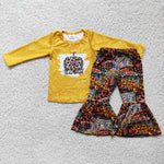 Promotion $5.5/set no MOQ RTS Thankful yellow long sleeve shirt and pants girls outfits