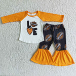 6 A3-2  Promotion $5.5/set no MOQ RTS love yellow long sleeve shirt and pants girls outfits