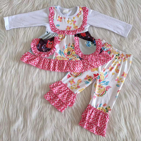 Promotion $5.5/set long sleeve shirt and pants girls outfits