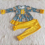 Promotion $5.5/set long sleeve shirt and pants girls outfits