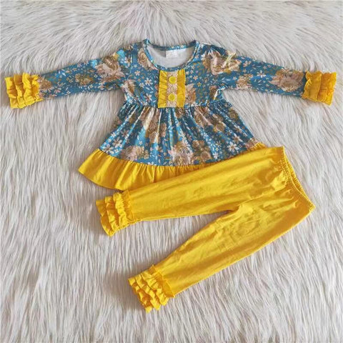 Promotion $5.5/set long sleeve shirt and pants girls outfits