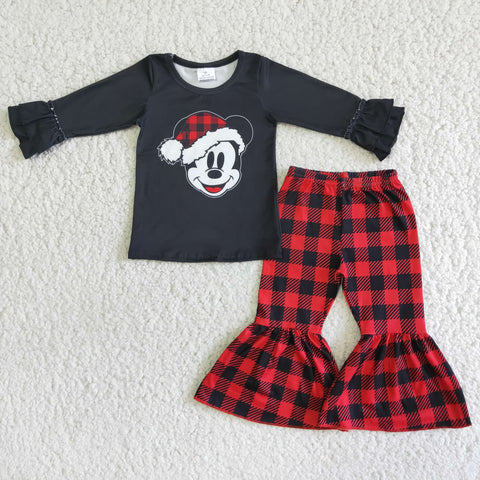 6 A4-11 Promotion $5.5/set no MOQ RTS christmas black red long sleeve shirt and pants girls outfits