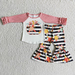 Promotion $5.5/set no MOQ RTS pink long sleeve shirt and pants girls outfits