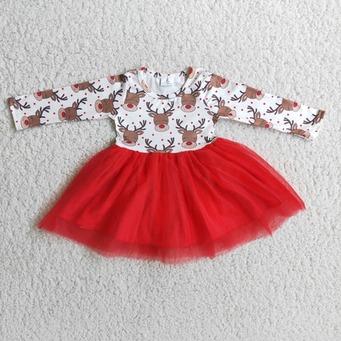 Promotion $5.5/set Christmas deer red and white girls dress