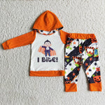 Promotion $5.5/set no MOQ RTS orange long sleeve shirt and pants girls outfits