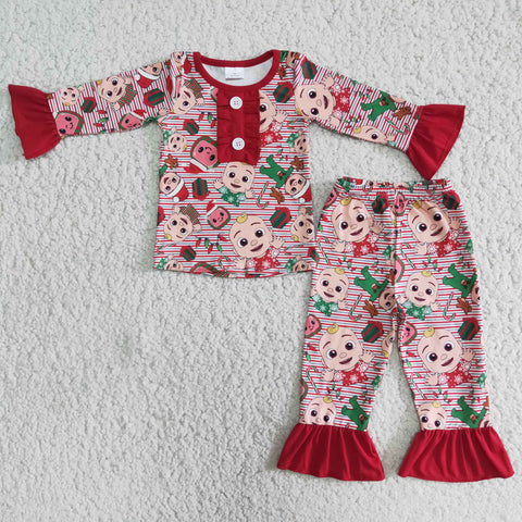 Promotion $5.5/set long sleeve shirt and pants girls outfits baby pajamas