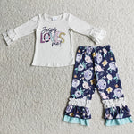 6 A7-12 Promotion $5.5/set no MOQ RTS white long sleeve shirt and pants girls outfits