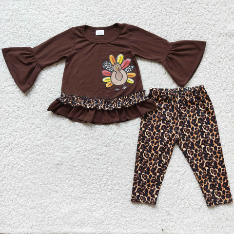 Promotion $5.5/set Thanksgiving long sleeve shirt and pants girls outfits