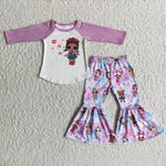 Promotion $5.5/set no MOQ RTS pink long sleeve shirt and pants girls outfits