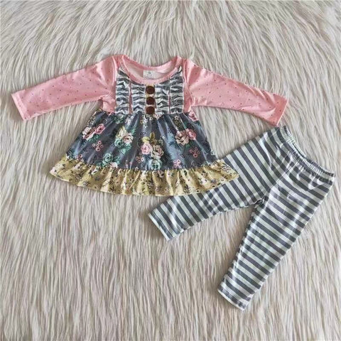 Promotion $5.5/set long sleeve shirt and pants girls outfits