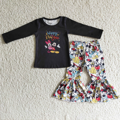 Promotion $5.5/set black long sleeve shirt and green pants girls outfits