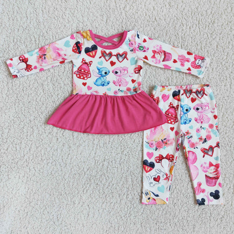 Promotion $5.5/set long sleeve shirt and pants girls outfits