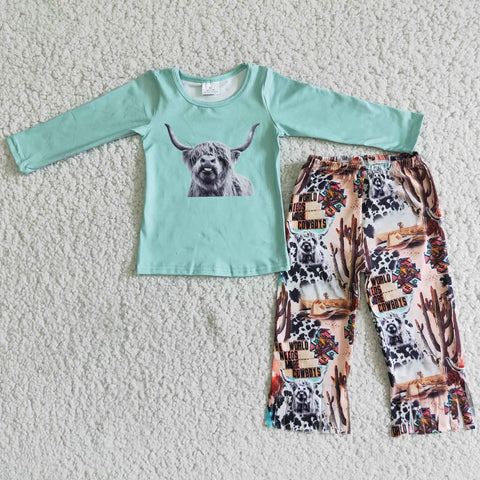 Promotion $5.5/set long sleeve shirt and pants girls outfits