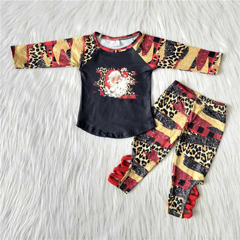 Promotion $5.5/set christmas long sleeve shirt and green pants girls outfits