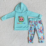 Promotion $5.5/set no MOQ RTS blue long sleeve shirt and pants girls outfits