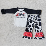 6 B12-29  Promotion $5.5/set no MOQ RTS black white cow long sleeve shirt and pants girls outfits