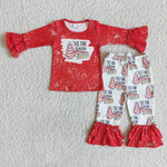 6 B13-30- Promotion $5.5/set no MOQ RTS christmas red long sleeve shirt and pants girls outfits