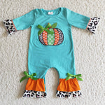 Promotion $5.5/set no MOQ RTS blue pumpkin long sleeve baby romper