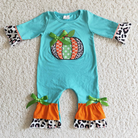 Promotion $5.5/set no MOQ RTS blue pumpkin long sleeve baby romper